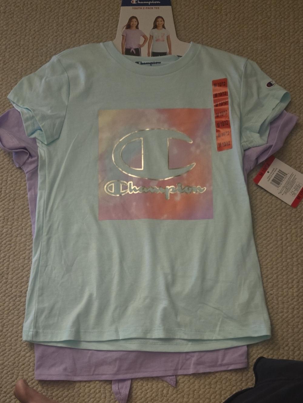Champion Girls Mint Green & Purple Short Sleeve Tee Bundle, Size M 10/12